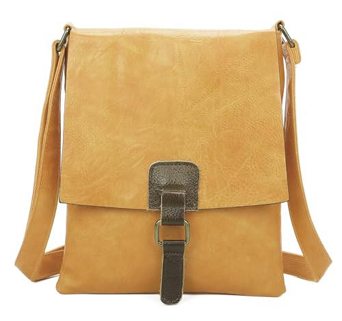 OBC Damen Tasche Crossbody Handtasche Messenger Schultertasche Umhängetasche Shopper Tablettasche bis ca. 7-8 Zoll Überschlagtasche Leder Optik Gelb