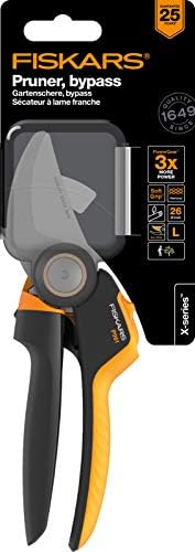 Fiskars Bypass Gardening Shears L, X-Series PowerGear, P961, with Rolling Handle, For Fresh Branches and Twigs, Non-Stick Coated, Stainless Steel Blades, Length: 22.2 cm, Black/Orange, 1057175