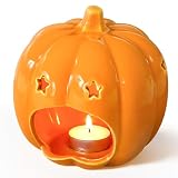 Halloween Ceramic Candle Holder Decorations Pumpkin Candle Holder Halloween Tabletop Decorative for Home Office Table Centerpiece, Cute Pumpkin Tealight Candlestick