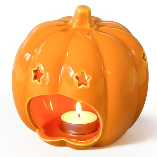 Halloween Ceramic Candle Holder Decorations Pumpkin Candle Holder Halloween Tabletop Decorative for Home Office Table Centerpiece Cute Pumpkin Tealight Candlestick