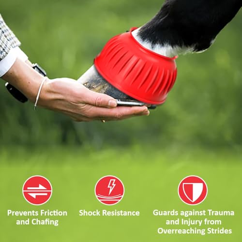 Image of HILASON Western Horse Rubber PVC Ribbed Double Hook and Loop Bell Boots Training Protective Shock Absorbing Leg