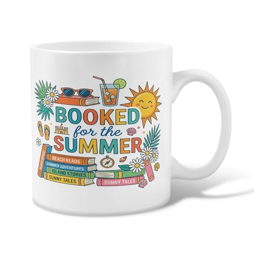 Image of Sun Ceramic Coffee Mug, Summer Playful Cocktail Books Summer Yellow Novelty Tea Mug with Handle Ideal for Friends Family Coworkers Teachers Couples Employees 11 Oz