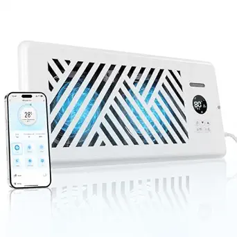 Smart AC Vent Booster Fan 4" x 10" Register with APP Control, Whisper-Quiet 120 CFM Airflow, Built-in Negative Ions, 10-Speed HVAC Vent Fan with Child & Pet Lock