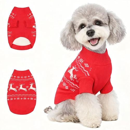 Image of Christmas Dog Sweaters for Small Medium Large Dogs Classic Turtleneck Holiday Xmas Pet Clothes Cozy Stretchy Sweater for Chihuahua, Bulldog, Dachshund, Pug Large