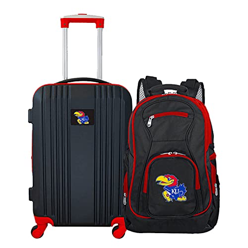 Denco Kansas University Jayhawks 2-Piece Luggage Set, Includes 21-inch Two-Tone Hardcase Spinner and 19