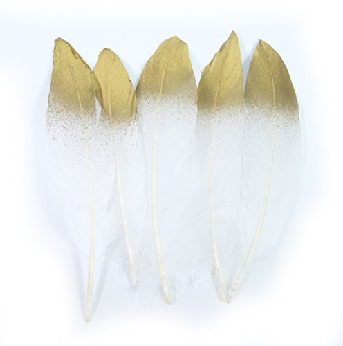 20pcs Natural Feather for DIY Craft (White Gold Dipped Feathers)