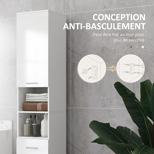 Colonne salle de bain 180 cm portes brillantes kleankin