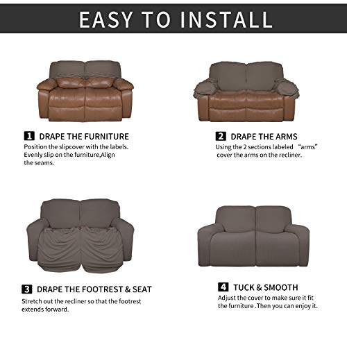 Image of Easy-Going 6 Pieces Microfiber Stretch Sectional Recliner Sofa Slipcover Soft Fitted Fleece 2 Seats Couch Cover Washable Furniture Protector with Elasticity for Kids Pet(Recliner Loveseat,Taupe)
