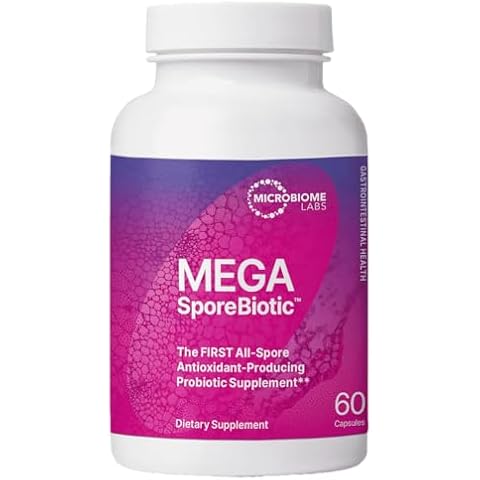 Microbiome Labs MegaSporeBiotic Probiotics for Women & Men - Spore Based Probiotic Nutritional Supplements for Digestive & Gut Health Support - Shelf Stable & Travel-Friendly (60 Capsules) Cover
