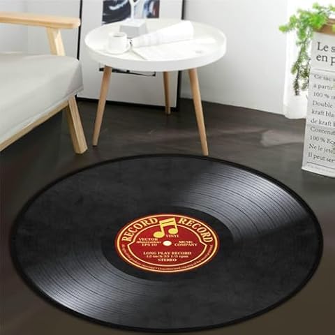 Music Record Black Round Area Rug Cover