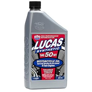 Lucas Oil 10765 Synthetic SAE 50 V-Twin Motorcycle Oil – 1 Quart (Pack of 6)