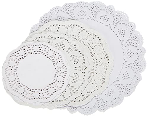 Rayher 59225102 Lace Paper Set: Round, Self-Service Bag, 60 Pieces, White
