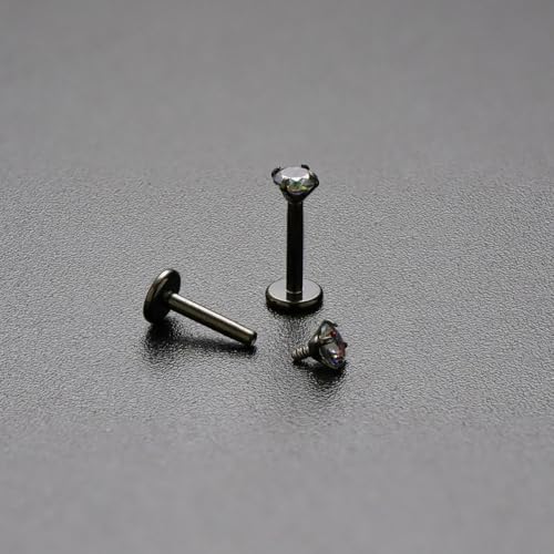 16G 18G Titanium Internal Thread CZ Stud Earrings Flat Back, Silver Black Tragus Helix Conch Cartilage Piercing Jewelry for Women Men 6mm 8mm 10mm Labret Studs 2PCS3