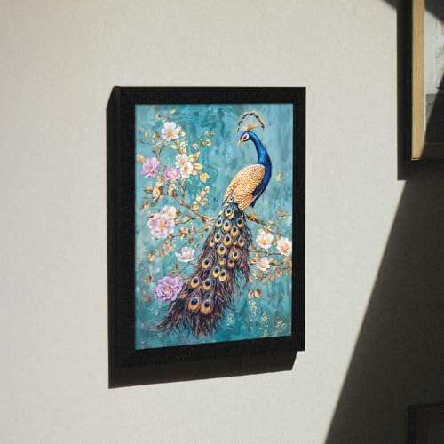 Image of ArtX Paper Peacock Painting For Wall Vastu, Peacock Wall Decor, Bedroom, Multicolor, Abstract, 13.0 X 10.0 Inch, Set of 1