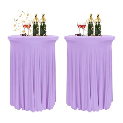 HIOMALY 32 * 43in Round Cocktail Table Cover, Spandex Stretch Tablecloth Skirt, Fitted High Top Bar Table Covers for Bar Party Banquet Wedding Birthday,Purple2,2pcs Cover