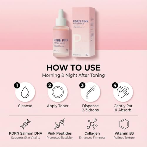 Grospe PDRN Pink Peptide Serum - Salmon DNA Collagen & Niacinamide Hydrating Face Ampoule for Dewy Glow, Anti-Aging & Pore Care, 1.18 fl oz