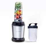 alpina Smoothie Maker 1200 W - Mixer 1L - Mixer Smoothie Maker - mit 500 ML Mitnehmbecher und Deckeln – Standmixer mit Abnehmbare Edelstahlklingen - Blender Rutschfester Boden - Silber