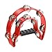 Flexzion Half Moon Musical Tambourine (Red) Double Row Metal Jingles Hand Held Percussion Drum for Gift KTV Party Kids Toy with Ergonomic Handle Grip