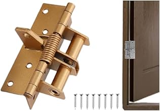 Automatic Door Hinge, Heavy Duty 3-in-1 Self-Closing Garage Door Hinge, Automatic Spring Hinge with 90° Positioning, Anti-Rust Folding Shelf Hinge & Invisible Door Closer with Screw (Gold)