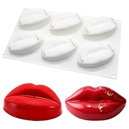 Mousse Cake Silicone Mold Nonstick Baking Chocolate Jelly Pudding Molds for Valentines Day Birthday Ice Cream Loaf Muffin Candy Pie Bread Soap (Sexy Lips 6 Holes)
