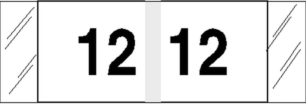 Tabbies Etichette numeriche originali COL'R'TAB serie 11850, bianche "12", 1/2" H x 1-1/2" W, resistenti e resistenti allo sbiadimento, prodotte negli Stati Uniti, 500 etichette/rotolo