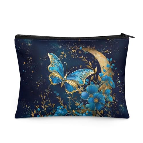 Flashideas Blue Butterfly Makeup Bag for Purse Travel Portable Small Cosmetic Organizer Cosmetic Bag for Women Can Hold Makeup Brushes Skincare