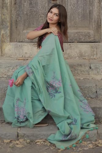 Image of SGF11 Women's Kanjivaram Soft Cotton Linen Silk Saree With Blouse Piece