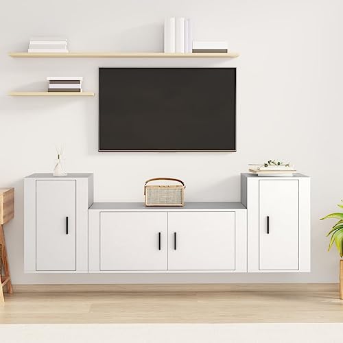 INLIFE Ensemble de Meubles TV 3 pcs Blanc Bois d'ingénierie-3188510