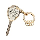 WSAuto Key Fob Cover with Metal Keychain Compatible with Toyota 2008-2013 Avalon / 2007-2011 Camry / 2008-2013 Corolla / 2009-2014 Venza Accessories Soft TPU Protection Case Shell White