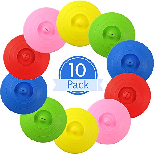 10 Pieces Silicone Cup Covers for Drinks 4. 13 Inch Anti-dust Silicone Cup Lids with Spoon Holder for Coffee Tea Mug Glass Airtight Seal Lids, 5 Bright Colors
