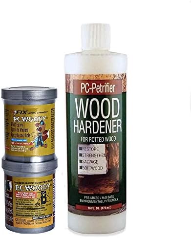 PC-Products PC-Woody Wood Repair Epoxy Paste, Two-Part 12 oz, and PC-Petrifier Wood Hardener 16 oz, Kit