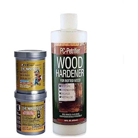 PC-Products PC-Woody Wood Repair Epoxy Paste, Two-Part 12 oz, and PC-Petrifier Wood Hardener 16 oz, Kit Cover