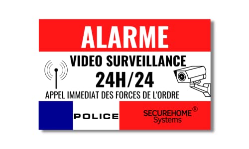 SecureHome Systems Lot de 8 autocollants dissuasifs vol - Alarme Video surveillance + logo police - Haute qualité, résistance pluie et UV - 8,5x5,5cm Cover