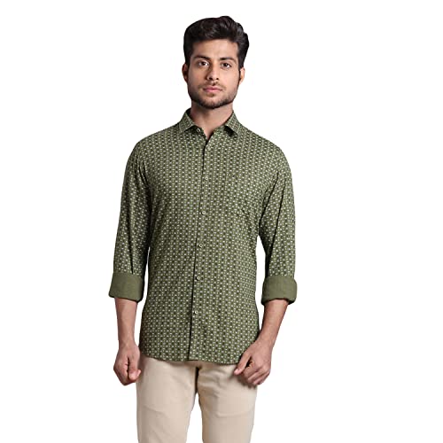 Image of Colorplus Men's Pure Cotton Print Pattern Contemporary Fit Spread Collar Full Sleeve Casual Shirt