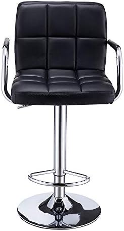 Bar Stools with Armrest, Height Adjustable Cuban Bar Chairs Synthetic Leather 360° Swivel Kitchen Stool with Backrest and Footrest for Breakfast Bar, Counter, Kitchen and Home (Pair, Black2)