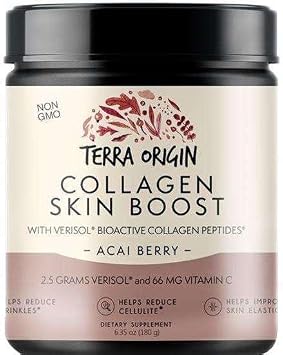 TERRA ORIGIN Collagen Hydrolyzed Peptide Powder | Supports Healthy Skin, Hair, and Nails | with Verisol and Vitamin C for Women and Men | Acai Berry