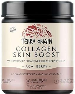 TERRA ORIGIN Collagen Hydrolyzed Peptide Powder | Supports Healthy Skin, Hair, and Nails | with Verisol and Vitamin C for Women and Men | Acai Berry