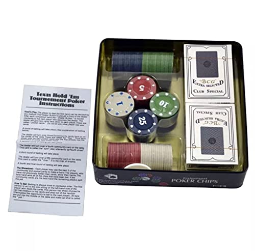 Professionelles Poker-Set, Geschenkbox, 100 Stück, Pokerfeifchen, 2 Spielkarten, 1 Metallschachtel