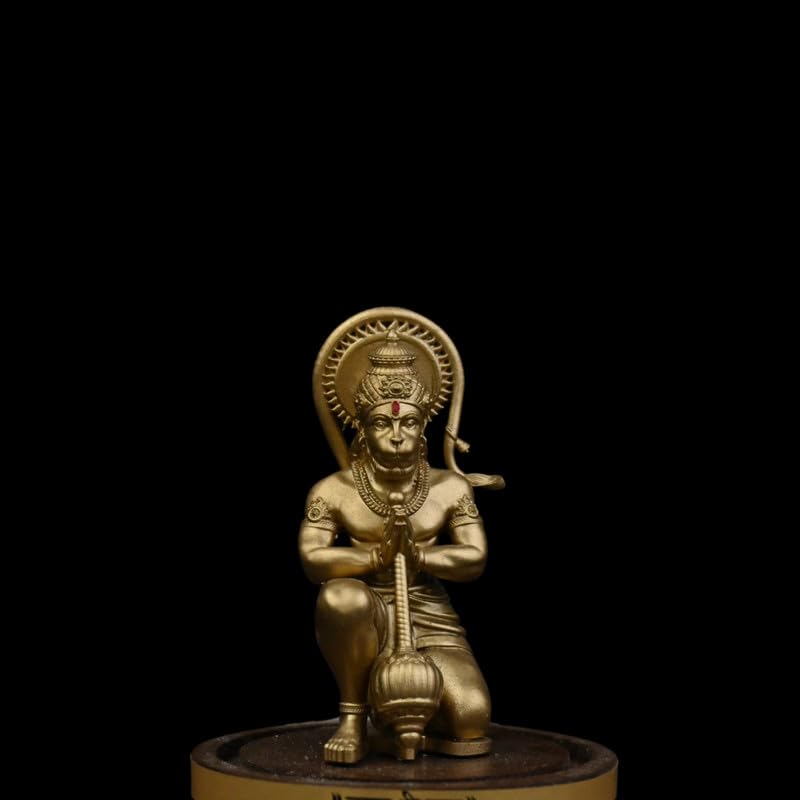 Image of Mahabali Hanuman Idol Small Divine Murti for Mandir, Car Dashboard, Home & Office | Resin Lord Hanuman Statue for Pooja, Vastu & Festival Gifting (Gold Look)