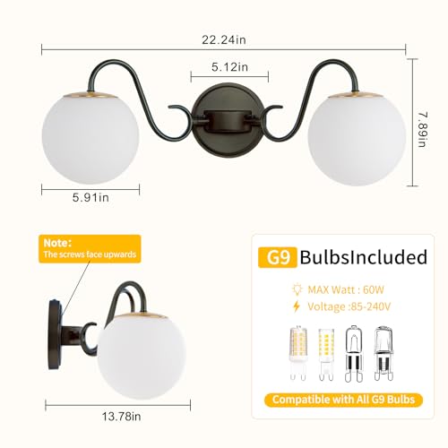 Image of Vintage Matte Black Bathroom Vanity Light Fixtures Over Mirror 2 Lights