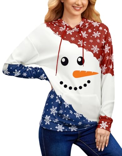For G and PL Weihnachten Damen Ugly Christmas Hoodie mit Tasche Kapuzenpullover Schneemann Druck Pullover M