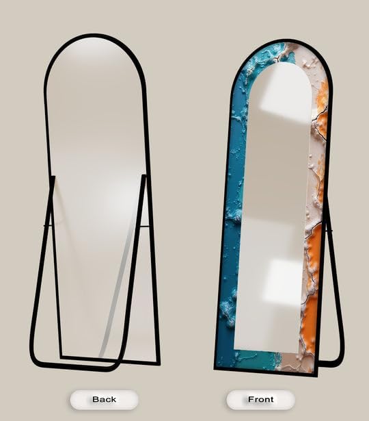 23,5’’W x 67’’H AquaCrack Fusion – Abstract Floor Mirror Arched Full Lenght Mirror - Arch Full Body Stained Floor Mirror with Black Frame with Black Frame