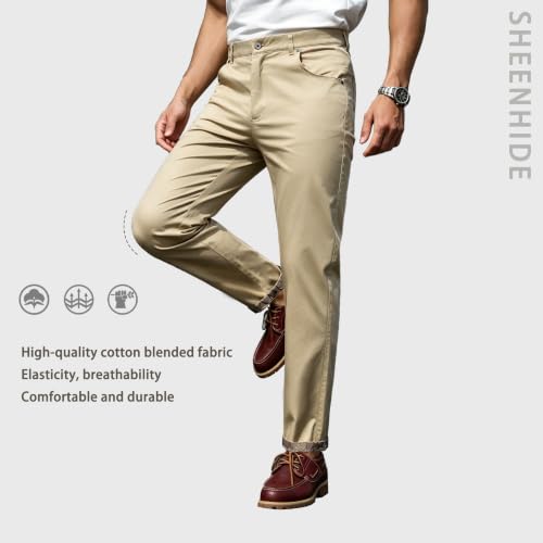 SHEENHIDE Mens Straight Fit Chino Pants Cuffed Hem Stretch Casual Dress Pants (Khaki,Medium) — view 5