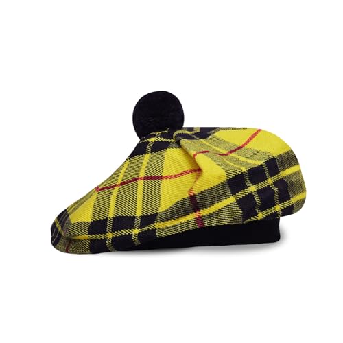 Image of Scottish Tam O' Shanter Hat Tartan Bonnet Pom Pom Wool Flat Cap One Size