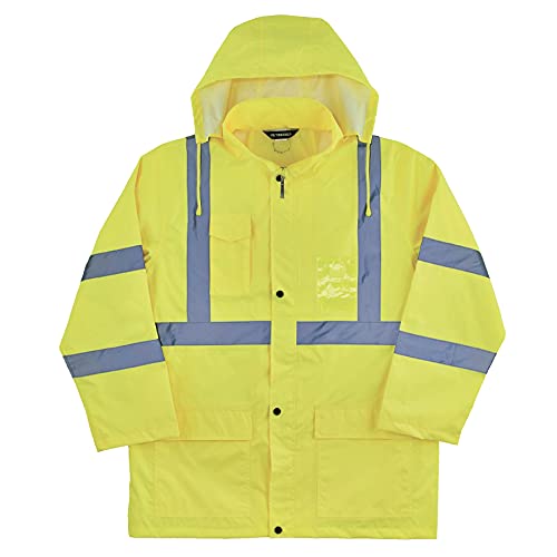 Ergodyne High Visibility Reflective Lightweight Rain Jacket, Lime, Large, ANSI Compliant, GloWear 8366