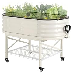 Garvee Galvanized Raised Garden Bed Large Oval Kit with Cover Zippered Screen Doors, Open Base Design, Thick Steel, Easy Assembly, Planter Box for Vegetables, Flowers (White, 4x2x1 ft)
