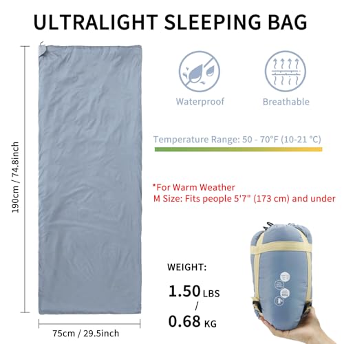 NewDoar Ultralight 1.5lbs Bolsa de Dormir 50-70°F para Clima Cálido miniatura 3