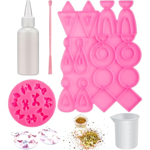 VioraWhite Liquid Polymer Oven-Bake Clay Set with Silicone Mold Gold Glitter Mixing Spoon and Measuring Cup for Jewelry DIY Crafts Holiday Projects for Beginners to Artists(Clear)