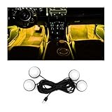 BESULEN Car Interior LED Lights, Automotive Ambient Neon Light Kit with USB Port, Car Accessories, Gifts for Men and Women, 4 in 1 Decoration Lights for Car, Garden, Home, Party（Yellow）