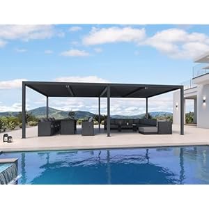 PURPLE LEAF 14′ x 24′ Louvered Pergola 94AS Modern Oversize Aluminum Gazebo with Adjustable Roof for Patio Deck Backyard Plus Size Gray Pergola